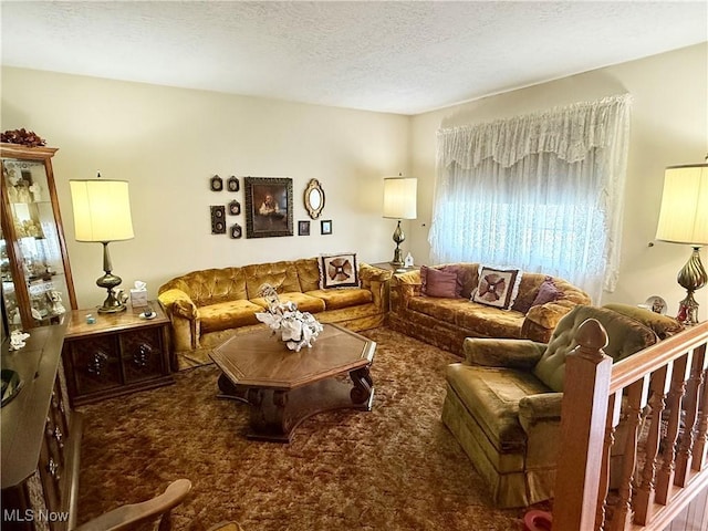 904 Donegal Dr W, Follansbee, WV 26037 - carpeted living area featuring a textured ceiling