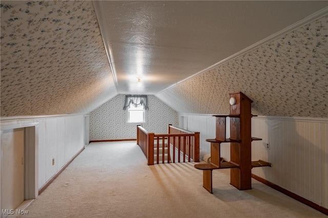 1303 28th St, Vienna, WV 26105 - bonus room with carpet flooring, wallpapered walls, lofted ceiling, and a wainscoted wall