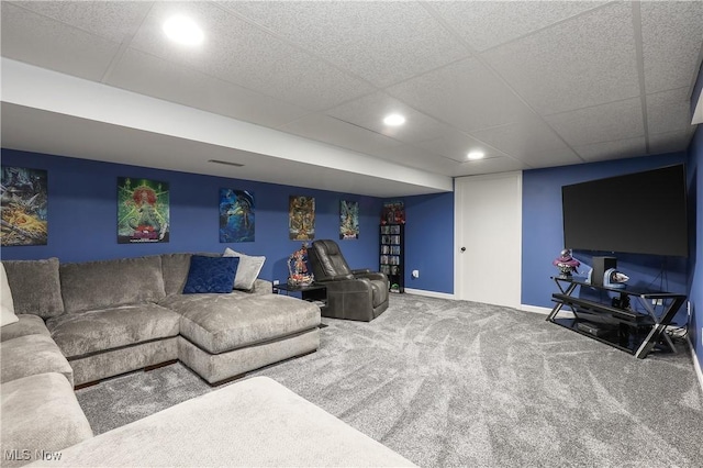 189 Booth Bay Dr, Medina, OH 44256 - living room with carpet, baseboards, a drop ceiling, and recessed lighting