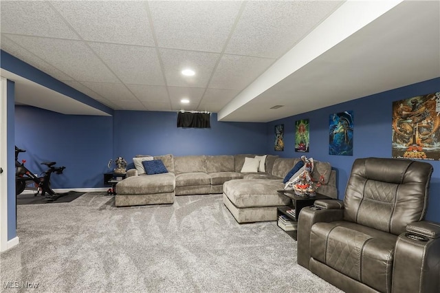 189 Booth Bay Dr, Medina, OH 44256 - living room with carpet flooring, a paneled ceiling, recessed lighting, and baseboards