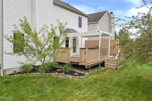 189 Booth Bay Dr, Medina, OH 44256 - back of house featuring a pergola, a wooden deck, and a yard
