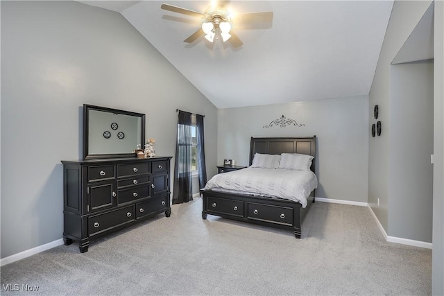 189 Booth Bay Dr, Medina, OH 44256 - carpeted bedroom featuring baseboards, high vaulted ceiling, and ceiling fan