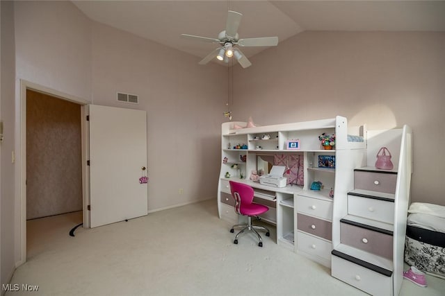 30965 Woodall, Solon, OH 44139 - office space with light colored carpet, ceiling fan, high vaulted ceiling, and baseboards
