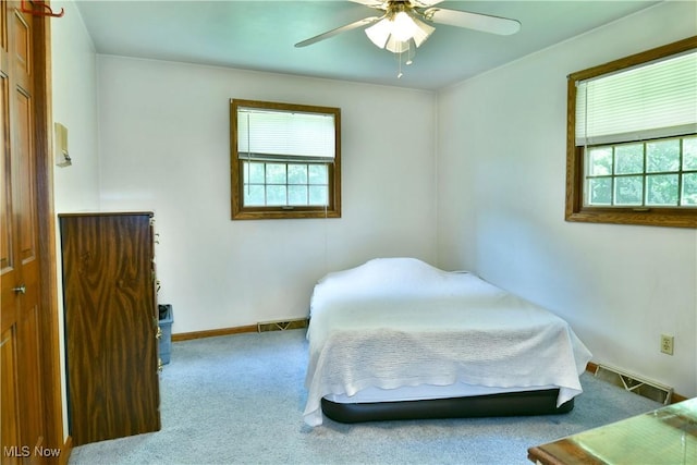 6739 Stewart Sharon Rd, Brookfield, OH 44403 - bedroom featuring carpet floors, multiple windows, baseboards, and ceiling fan