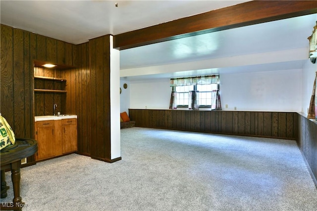 6739 Stewart Sharon Rd, Brookfield, OH 44403 - unfurnished room featuring wooden walls, light colored carpet, and a wainscoted wall