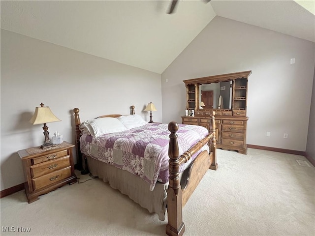 6005 Champagne, Medina, OH 44256 - bedroom featuring light colored carpet, lofted ceiling, and baseboards