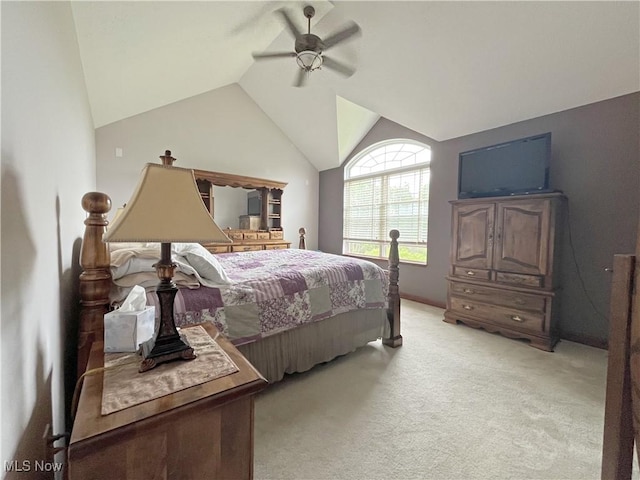 6005 Champagne, Medina, OH 44256 - bedroom with light colored carpet, lofted ceiling, and a ceiling fan