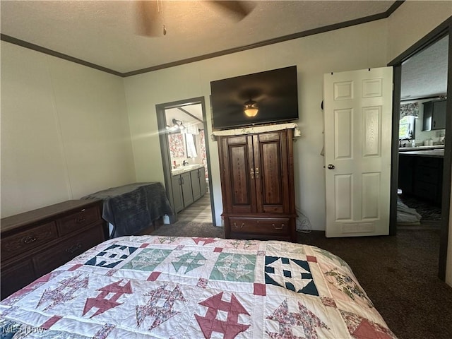 301 46th St SW, Canton, OH 44706 - bedroom with carpet, crown molding, ensuite bath, a ceiling fan, and a sink