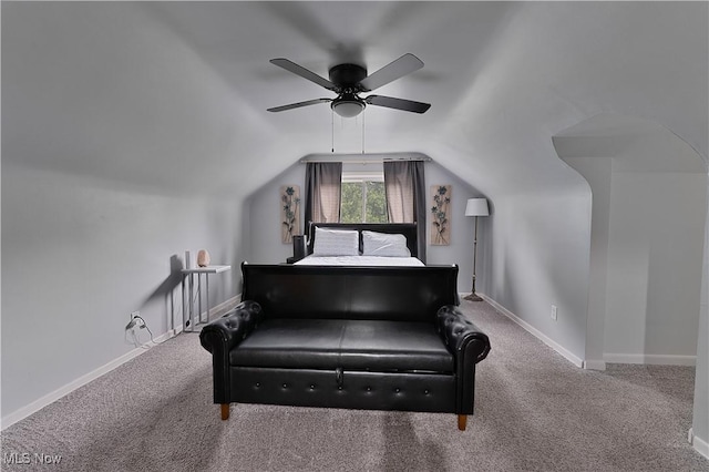 1094 Jessie Ave, Kent, OH 44240 - carpeted bedroom with lofted ceiling, baseboards, and ceiling fan