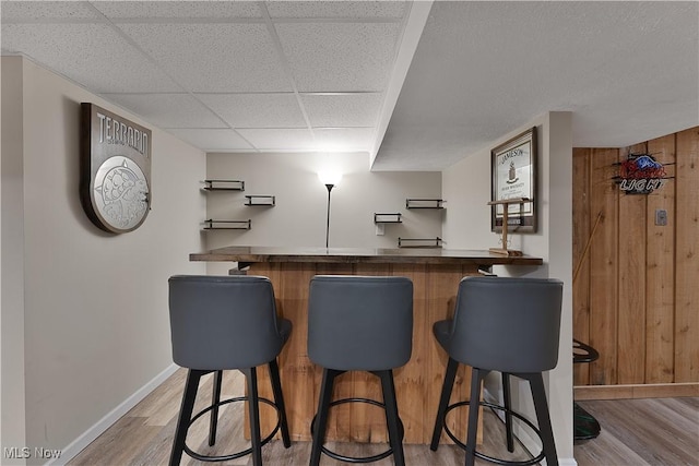 1094 Jessie Ave, Kent, OH 44240 - indoor wet bar with wood finished floors, a drop ceiling, baseboards, and wood walls