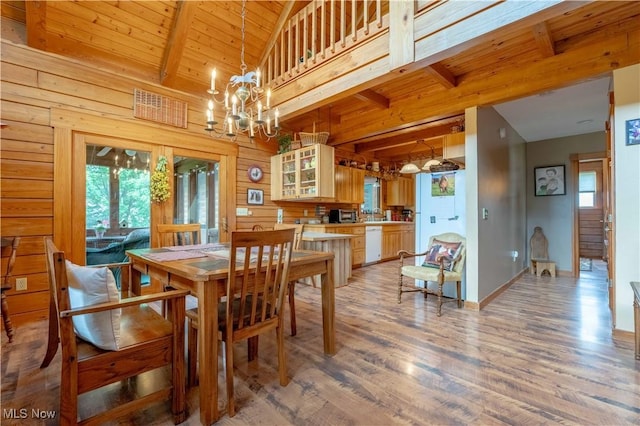 6165 Tyro St NE, Louisville, OH 44641 - dining space featuring wooden ceiling, light wood finished floors, a chandelier, plenty of natural light, and baseboards