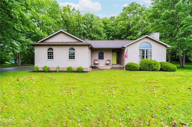 51406 Cornerstone Dr, Petersburg, OH 44454 - ranch-style home featuring a front yard, covered porch, and a shingled roof