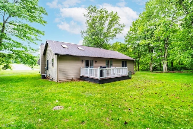 51406 Cornerstone Dr, Petersburg, OH 44454 - rear view of property with a wooden deck, a chimney, and a yard