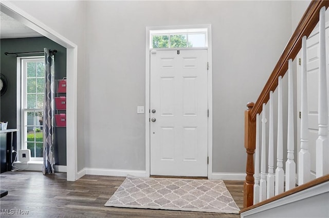269 Brookledge Ln, Copley, OH 44321 - foyer entrance featuring stairway, wood finished floors, and baseboards
