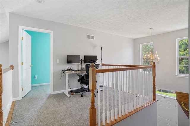 269 Brookledge Ln, Copley, OH 44321 - carpeted office space with a chandelier, baseboards, and a textured ceiling
