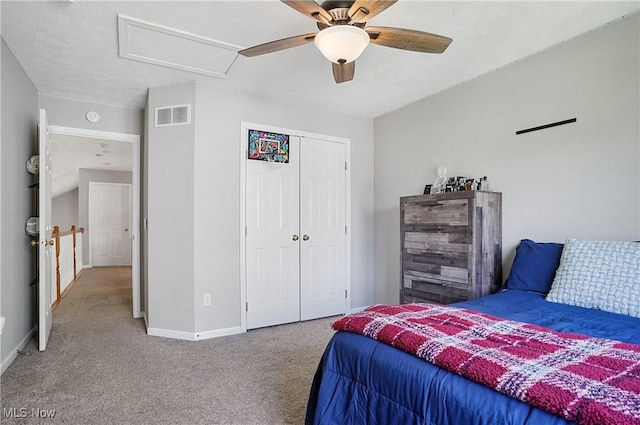 269 Brookledge Ln, Copley, OH 44321 - carpeted bedroom with baseboards, attic access, a closet, and ceiling fan