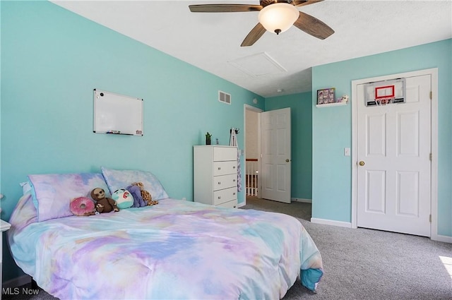 269 Brookledge Ln, Copley, OH 44321 - carpeted bedroom featuring attic access, baseboards, and a ceiling fan