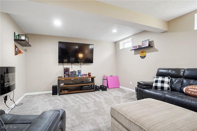 269 Brookledge Ln, Copley, OH 44321 - living room with carpet, baseboards, recessed lighting, and a textured ceiling