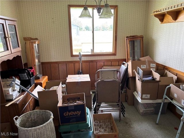 181 5th St NE, Carrollton, OH 44615 - misc room with plenty of natural light, wainscoting, wallpapered walls, and carpet flooring