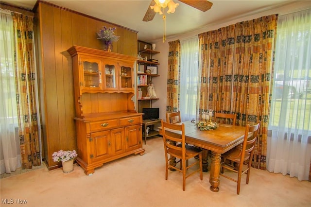 51300 Wegee Rd, Bellaire, OH 43906 - dining area featuring healthy amount of natural light, ceiling fan, light colored carpet, and an office area