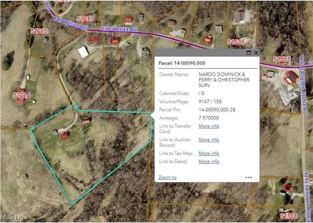 51300 Wegee Rd, Bellaire, OH 43906 - aerial overview of property's location with property parcel outlined