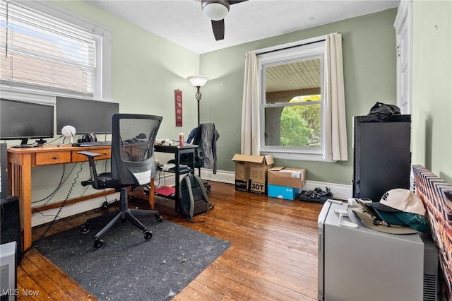 14520 Bayes Ave, Lakewood, OH 44107 - office area with wood-type flooring, plenty of natural light, and a ceiling fan
