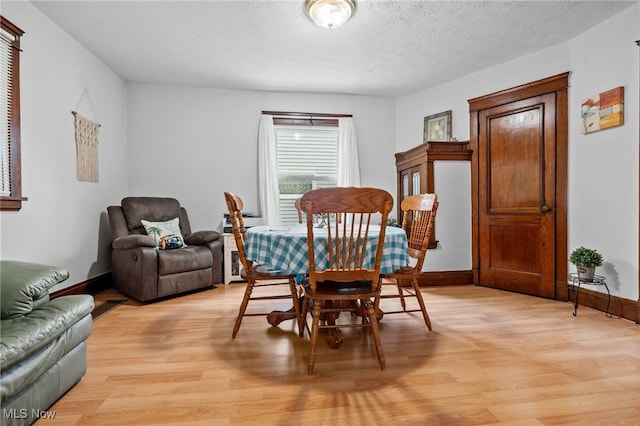 14520 Bayes Ave, Lakewood, OH 44107 - dining space featuring light wood-style flooring, baseboards, and a textured ceiling
