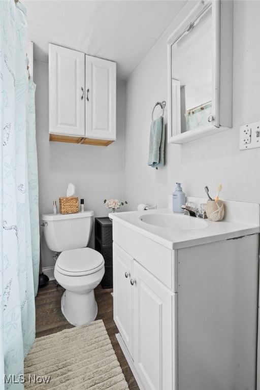14520 Bayes Ave, Lakewood, OH 44107 - bathroom with vanity, toilet, and wood finished floors