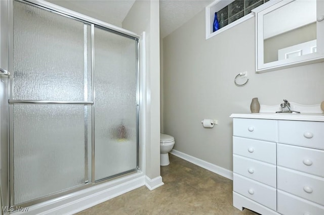 452 Herbert Rd, Akron, OH 44312 - full bathroom with toilet, vanity, baseboards, and a stall shower