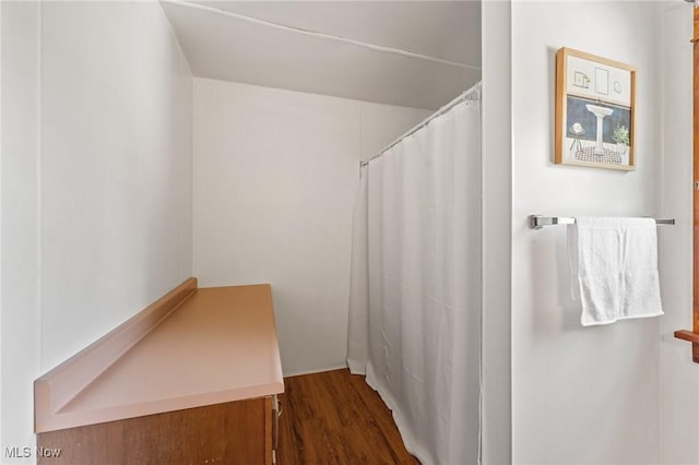 1372 W State St, Salem, OH 44460 - bathroom with wood finished floors and curtained shower