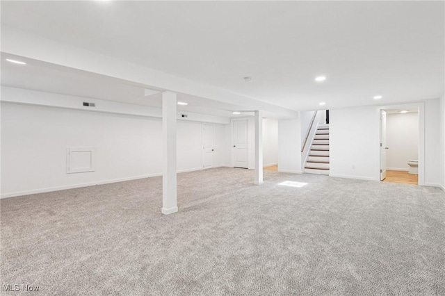 178 Lindsey Rd, Munroe Falls, OH 44262 - finished basement with stairs, light colored carpet, recessed lighting, and baseboards