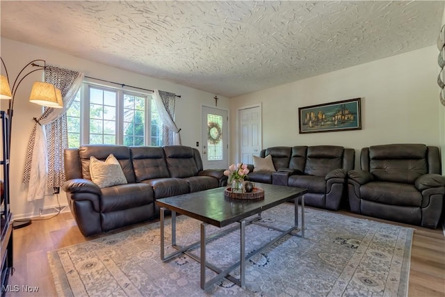 14222 Wade Ave NE, Hartville, OH 44632 - living area with wood finished floors and a textured ceiling