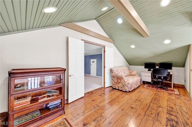 23789 Snell Rd, Columbia Station, OH 44028 - office area featuring recessed lighting, light wood-style floors, and wooden ceiling