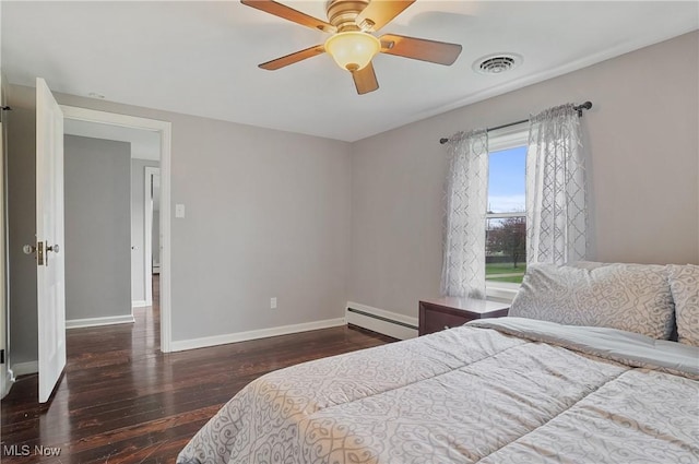 5433 Fleetwood Ave NW, Canton, OH 44718 - bedroom featuring baseboard heating, wood-type flooring, baseboards, and a ceiling fan