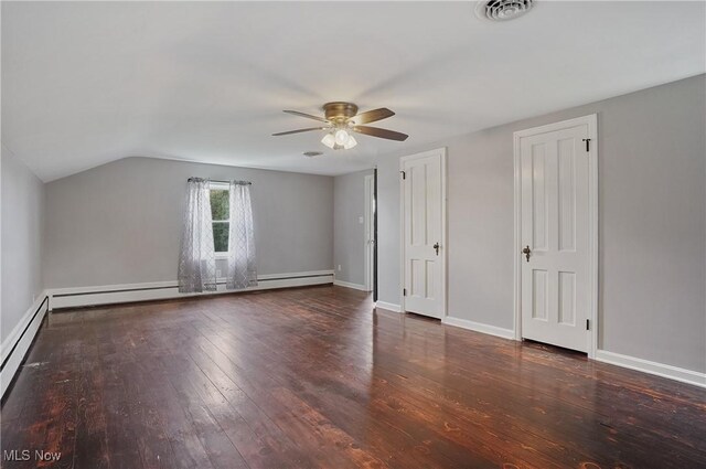 5433 Fleetwood Ave NW, Canton, OH 44718 - unfurnished bedroom with wood-type flooring, two closets, baseboards, ceiling fan, and lofted ceiling