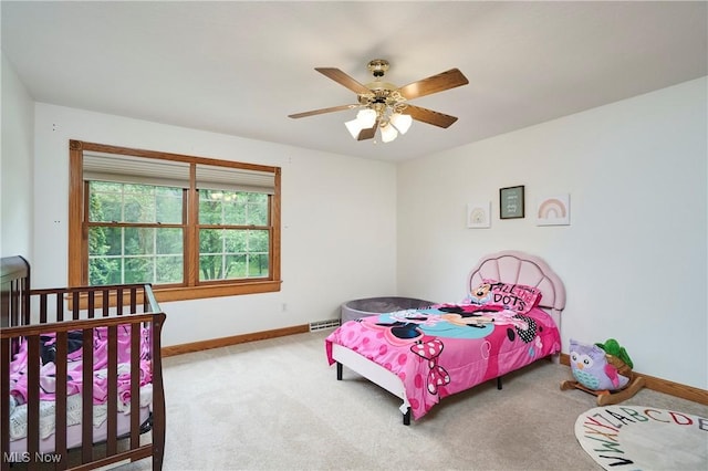 5968 Winchell Rd, Hiram, OH 44234 - carpeted bedroom with baseboards and a ceiling fan