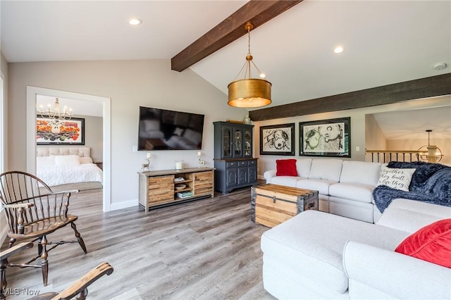 6268 Summers Rd, Windsor, OH 44099 - living area with a chandelier, light wood finished floors, recessed lighting, and baseboards