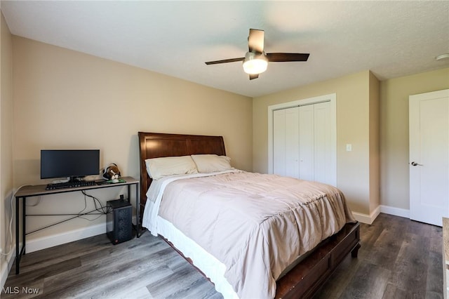 6268 Summers Rd, Windsor, OH 44099 - bedroom with a closet, wood finished floors, baseboards, and ceiling fan