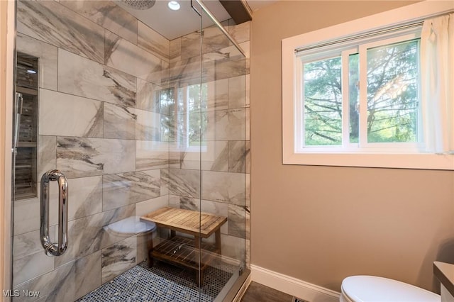 6268 Summers Rd, Windsor, OH 44099 - full bath featuring a stall shower, toilet, and baseboards