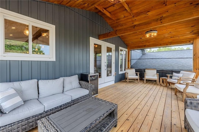 6268 Summers Rd, Windsor, OH 44099 - sunroom with an outdoor hangout area, french doors, and lofted ceiling