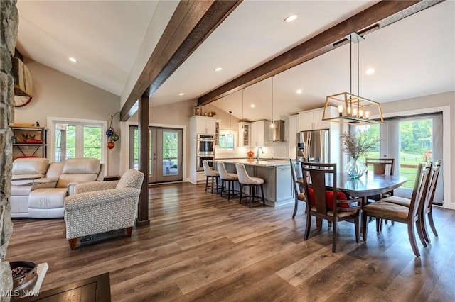 6268 Summers Rd, Windsor, OH 44099 - dining area with dark wood-style flooring, plenty of natural light, recessed lighting, and a chandelier