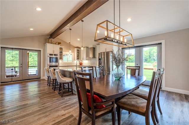 6268 Summers Rd, Windsor, OH 44099 - dining area featuring french doors, wood finished floors, recessed lighting, and baseboards