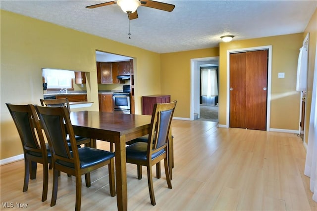 895 Elmwood Dr, Hubbard, OH 44425 - dining room with a ceiling fan, baseboards, a textured ceiling, and light wood finished floors