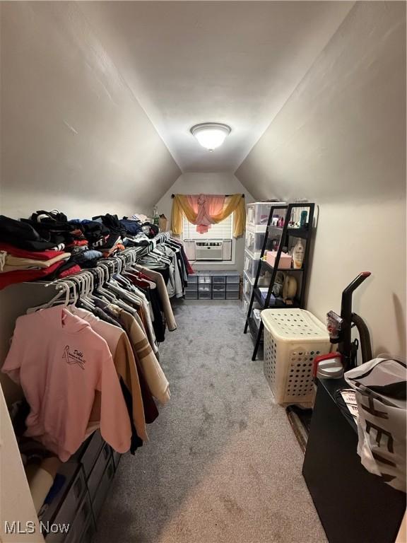 20007 Sunset Dr, Warrensville Heights, OH 44122 - walk in closet with carpet, vaulted ceiling, and cooling unit