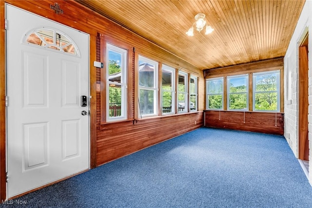 10790 Good Hope Pike, Jane Lew, WV 26378 - unfurnished sunroom featuring wooden ceiling, carpet flooring, and wooden walls