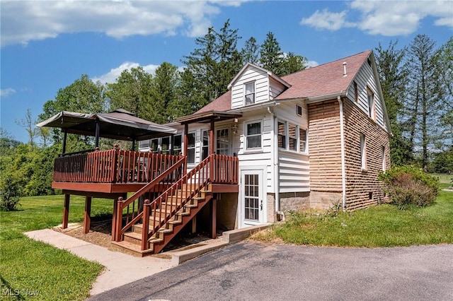 10790 Good Hope Pike, Jane Lew, WV 26378 - back of property with a lawn, a shingled roof, and a wooden deck
