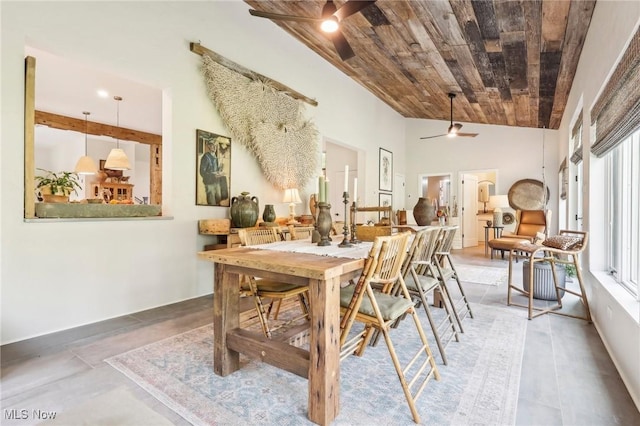 7090 Country Ln, Chagrin Falls, OH 44023 - dining space featuring a ceiling fan, wooden ceiling, and vaulted ceiling