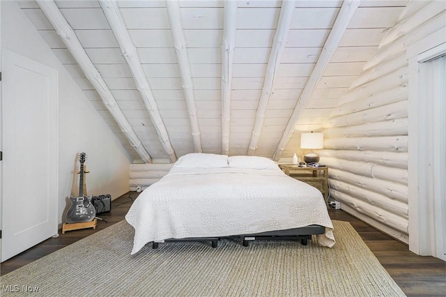 7090 Country Ln, Chagrin Falls, OH 44023 - bedroom with dark wood finished floors and rustic walls