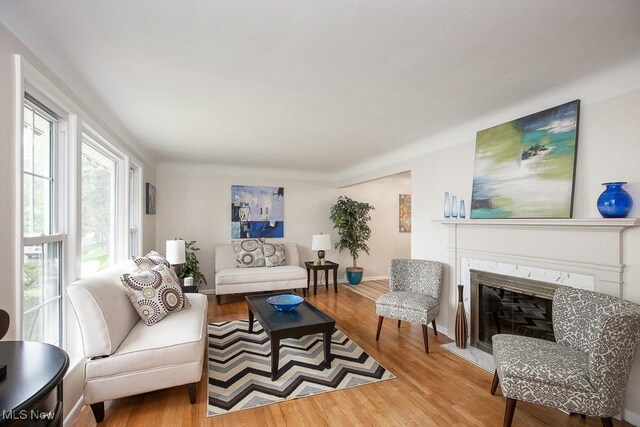 3762 Covington Rd, South Euclid, OH 44121 - living room featuring wood finished floors, a fireplace, and baseboards