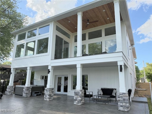 5771 E Blvd NW, Canton, OH 44718 - rear view of house featuring french doors, a patio area, ceiling fan, and a sunroom